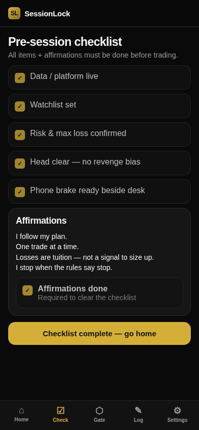 Checklist and affirmations